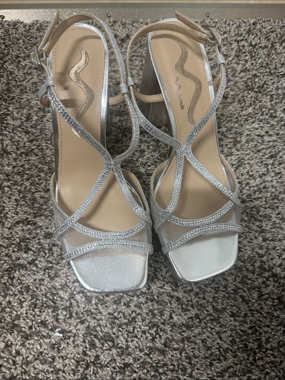 Women's Silver Strappy Block Heel Sandals
